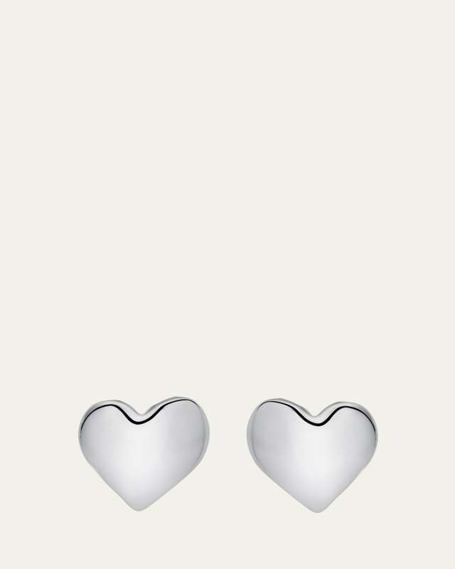 Smooth Heart Stud Earrings, Silver